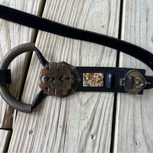 Asian style belt carved brown jade stone black bronze L